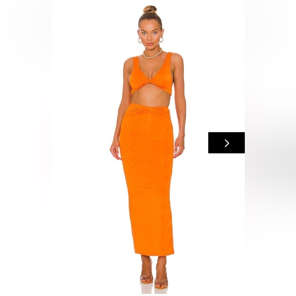 Superdown joana maxi skirt set Orange 2 piece crop top stretch Revolve L